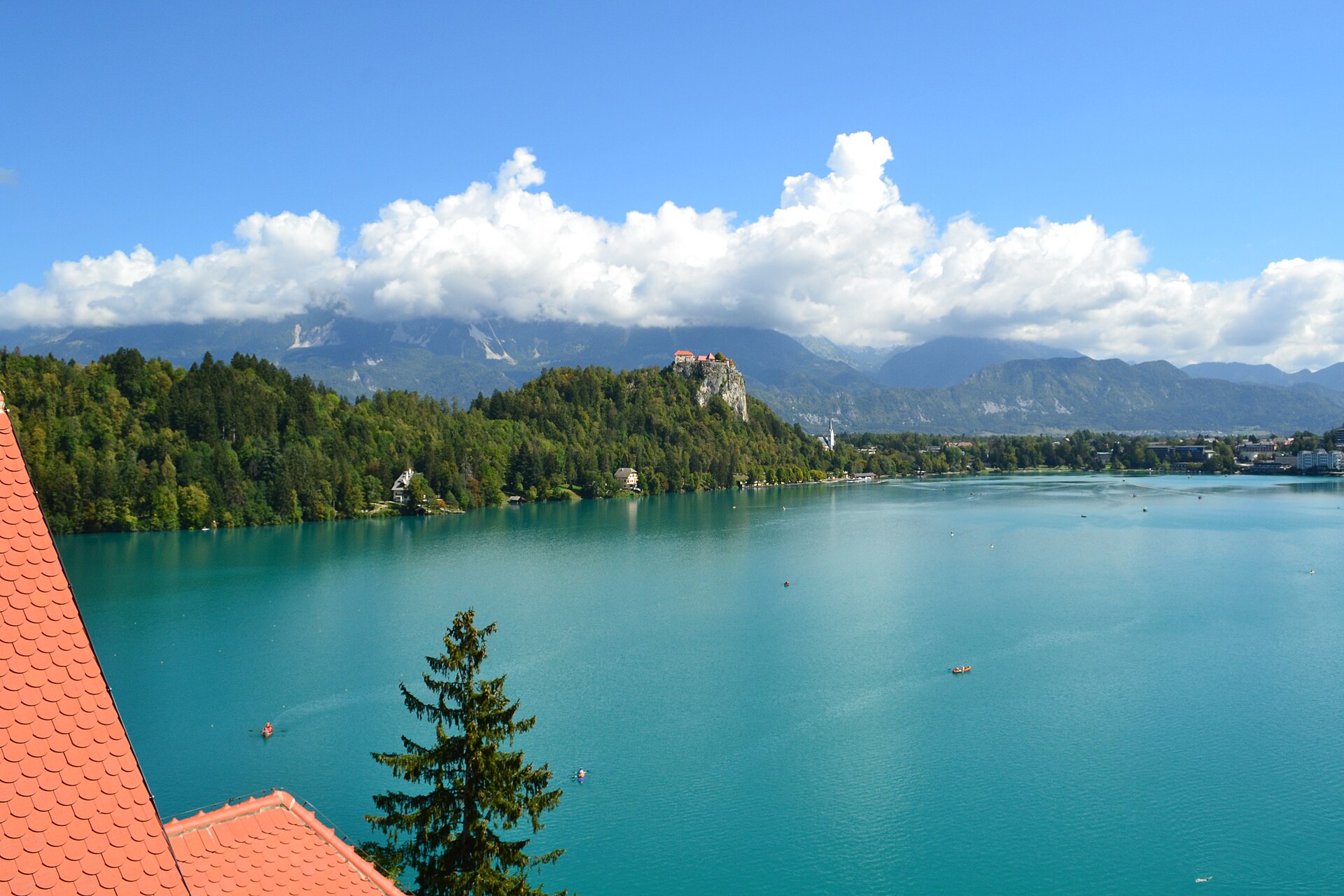 Bled Castle above Lake Bled with the Julian Alps, Slovenia